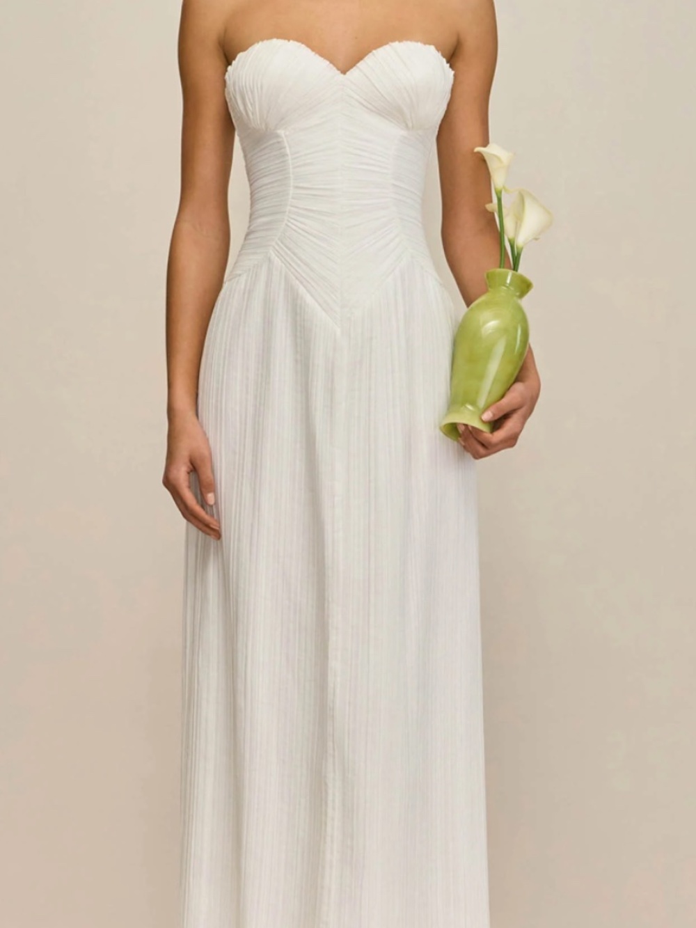 cult gaia Strapless White Pleated Gown